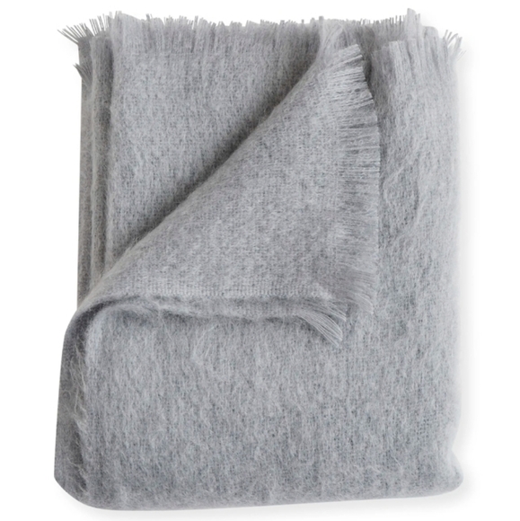 NWT Evangeline Linens Grey Mohair Pure New Wool Gray Throw Blanket - Picture 2 of 13